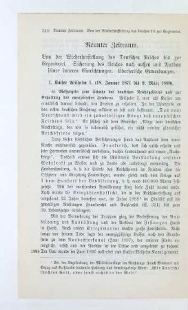 Neunter Zeitraum. Von der Wiederherstellung des Deutschen Reiches bis zur Gegenwart. Sicherung des Reiches nach außen und Ausbau seiner inneren Einrichtungen. Überseeische Erwerbungen