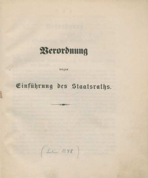Verordnung wegen Einführung des Staatsraths