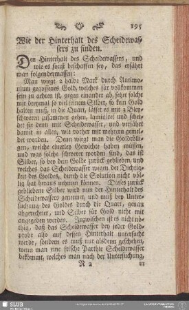 Wie der Hinterhalt des Scheidewassers zu finden