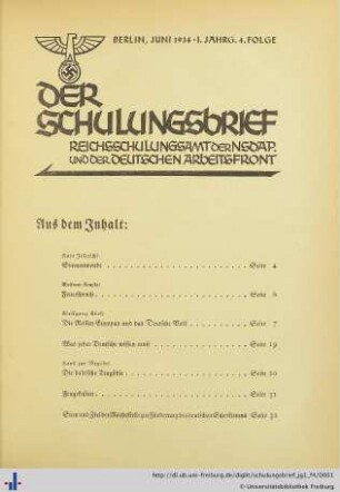I. Jahrgang, Folge 4: Der Schulungsbrief