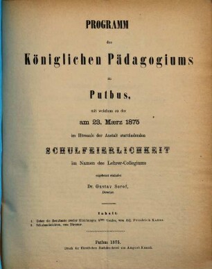 Programm des Königlichen Pädagogiums zu Putbus. 1875