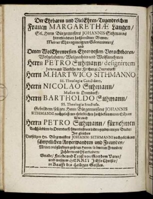 Der [...] Frauen Margarethae Langen/ [...] Wittwen/ [...]