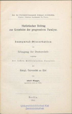 Statistischer Beitrag zur Kenntniss der progressiven Paralyse