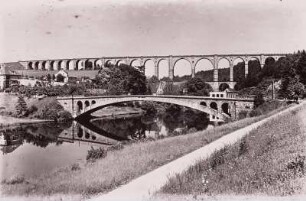 Göhren, Straßen- und Eisenbahnbrücke, Göhrener Viadukt, Ansicht von Südwesten über die Zwickauer Mulde