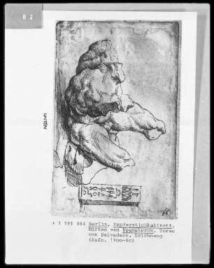 Die römischen Skizzenbücher von Marten van Heemskerck (Erster Band) — Torso vom Belvedere. Fragment eines Obelisken, Folio 63recto