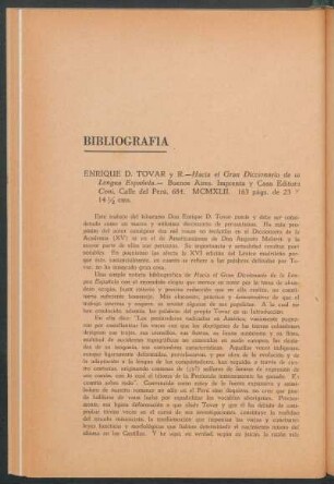 "Hacia el Gran Diccionario de la Lengua Española" por Enrique D. Tovar