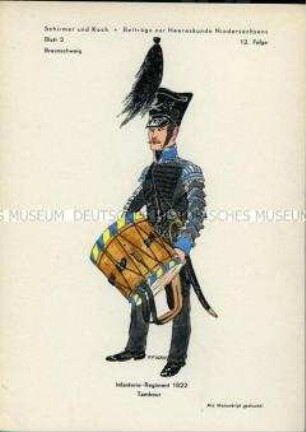 Uniformdarstellung, Tambour der Infanterie, Herzogtum Braunschweig, 1822.