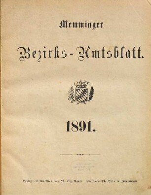 Memminger Bezirksamtsblatt. 1891