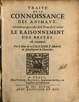 Traité de la connoissance des animaux