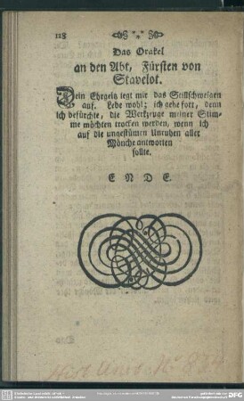 Das Orakel an den Abt, Fürsten von Stavelot