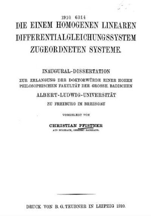 Die einem homogenen linearen Differentialgleichungssystem zugeordneten Systeme