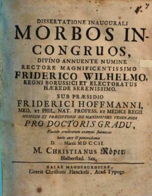 Diss. inaug. de morbis incongruos