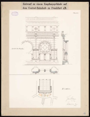 Hauptbahnhof, Frankfurt/Main Empfangsgebäude: Lageplan und Fassadenteilansicht