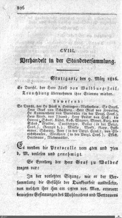108. Sitzung, Stuttgart, 9.3.1816