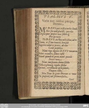 Psalmus V. Verba mea auribus percipe Domine.