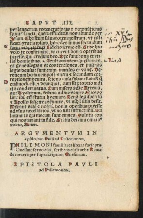 Argumentum In epistolam Pauli ad Philemonem.