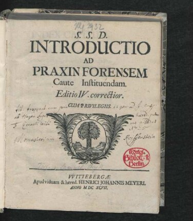 S. S. D. Introductio Ad Praxin Forensem Caute Instituendam
