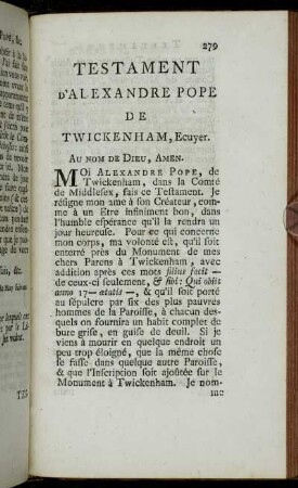 Testament D'Alexandre Pope De Twickenham, Ecuyer