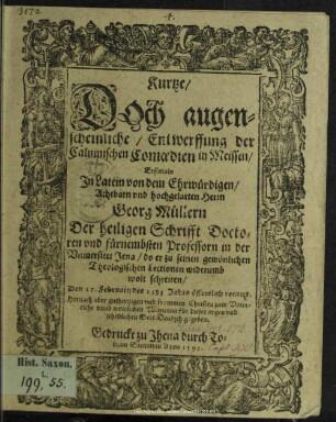 Kurtze, Doch augenscheinliche, Entwerffung der Caluinischen Comoedien in Meissen