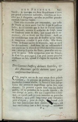 Des Cantons Suisses, de leurs Interêts, & des Maximes qu’ils doivent tenir pour conserver leur liberté
