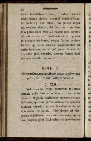 Sectio II. De emendata auxilio divino atque conformata ad virtutis cultum natura lumana.