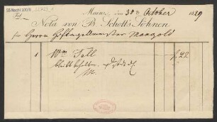 [Rechnung] Nota von B. Schott's Söhne