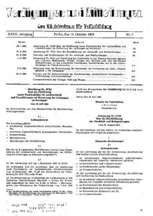 Anweisung Nr. 17/84 über die Durchführung der Abschluß- und Reifeprüfungen : vom 31. August 1984