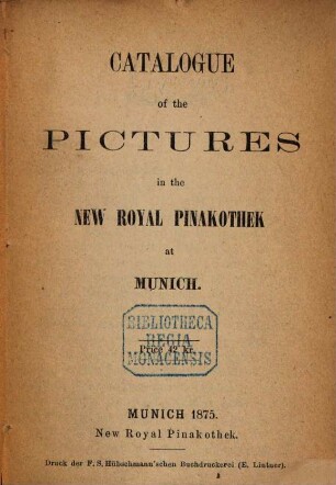 Catalogue of the Pictures in the New Royal Pinakothek at Munich
