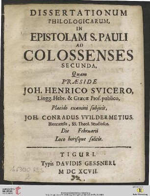 Band 2: Dissertationum Philologicarum, In Epistolam S. Pauli Ad Colossenses ...: ... Secunda