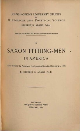 Saxon Tithing-men in America