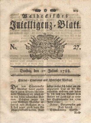 No. 27. Dinstag den 1ten Julius 1788