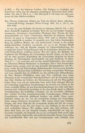 375-376 [Rezension] Thurian, Max, Eucharistie