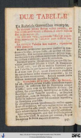 Duae Tabellae Ex Rubricis Generalibus exerptae.