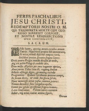Feriis Paschalibus Jesu Christi ...