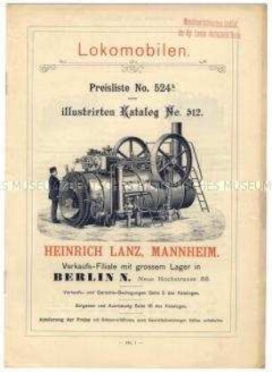 Preisliste zum Katalog Nr. 512 über Lokomobilen und Dampfmaschinen