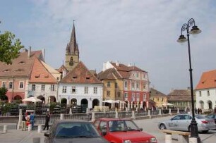 Sibiu - Ansicht aus der Altstadt : Historische Altstadt von Sibiu, Blick zur evangelischen Stadtpfarrkirche, Kulturhauptstadt Europas 2007, Siebenbürgen, aufgenommen 2007