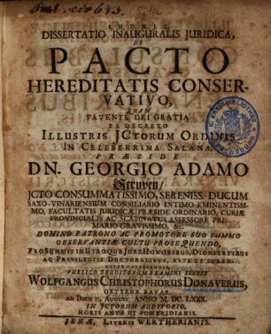 Dissertatio Inauguralis Juridica De Pacto Hereditatis Conservativo