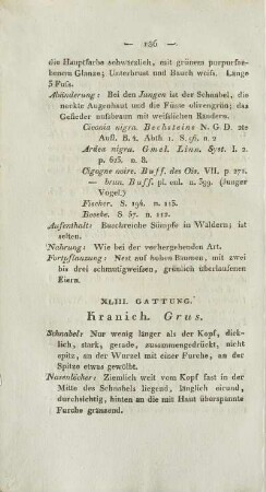 XLIII. Gattung. Kranich. Grus