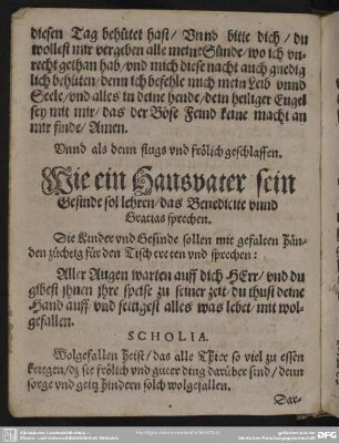 Wie ein Hausvater sein Gesinde sol lehren, das Benedicite unnd Gratias sprechen