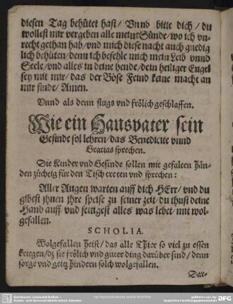 Wie ein Hausvater sein Gesinde sol lehren, das Benedicite unnd Gratias sprechen