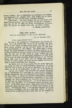 Nicht müde werden! : Brief eines Religionslehrers im Felde an seine Schülerinnen