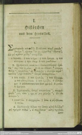 I. Histörchen aus dem Hierokles