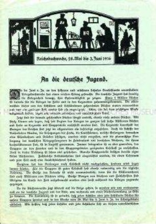 An die deutsche Jugend - Flugblatt zur Reichsbuchwoche vom 28. Mai bis 3. Juni 1916