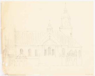 Kirche und Pfarrhaus, Miechowitz: Seitenansicht Skizze