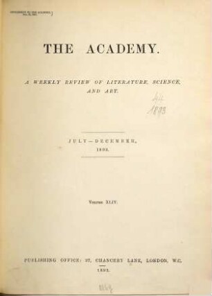 The academy. 44. 1893