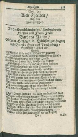 Von der Welt Eytelkeit/ Auß dem Frantzösischen.