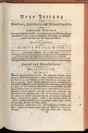 29tes Stück. Weimar, den 19. Juli 1800.