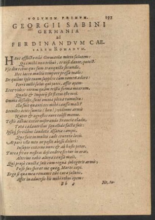 Georgii Sabini Germania ad Ferdinandum Caesarem Romanum.