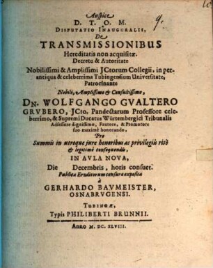 Disputatio Inauguralis, De Transmissionibus Hereditatis non acquisitae