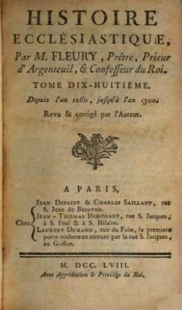 Histoire Ecclésiastique, 18. Depuis l'an 1260, jusqu'à l'an 1300